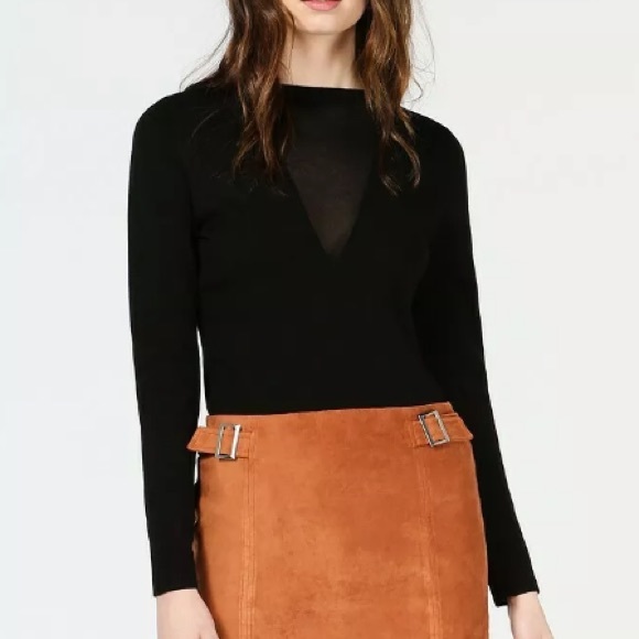 Bar III Mesh V Neck Panel Long Sleeve Sweater - Picture 1 of 6